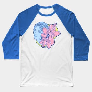 Pretty Woman in Blues with Giant Pink Flower Baseball T-Shirt